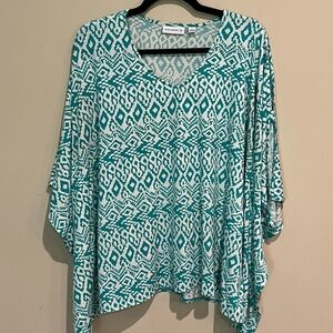 Susan Graver Teal and White Geometric Tunic